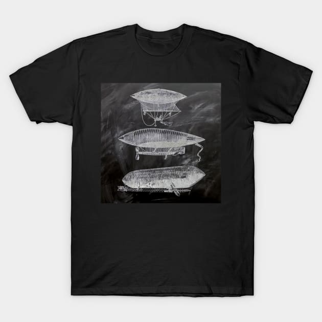 Dark Academia victorian steampunk chalkboard patent print airship T-Shirt by Tina